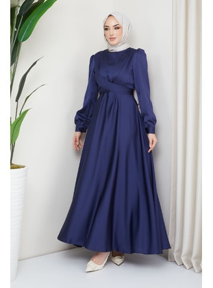Navy Blue - Unlined - Modest Evening Dress - İmaj Butik