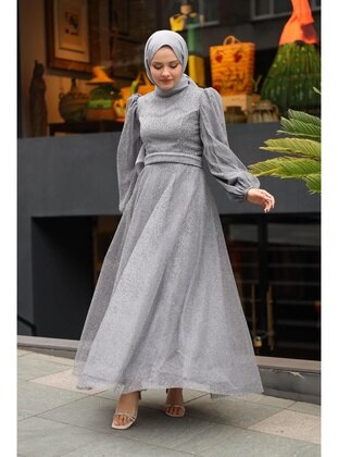 Grey - Modest Evening Dress - Meqlife