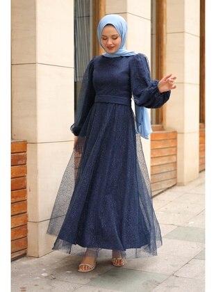 Navy Blue - Modest Evening Dress - Meqlife