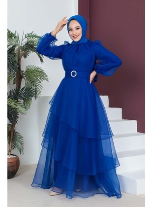 Saxe Blue - Fully Lined - Modest Evening Dress - İmaj Butik