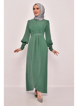 Green - Modest Evening Dress - Moda Merve
