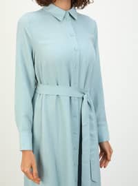 Turquoise - Point Collar - Unlined - Modest Dress