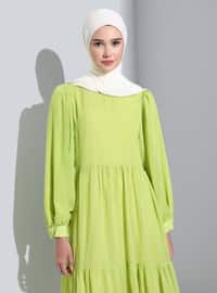 Olive Green - Crew neck - Fully Lined - Modest Dress