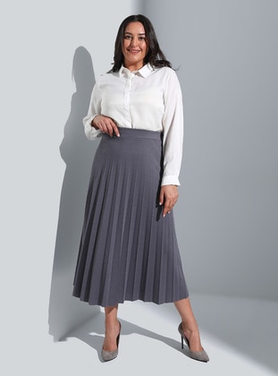 Grey - Plus Size Skirt - Alia