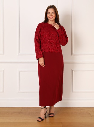 Burgundy - Plus Size Evening Dress - Alia