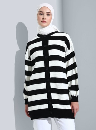 Black - White - Stripe - Unlined - Knit Cardigan - Benin