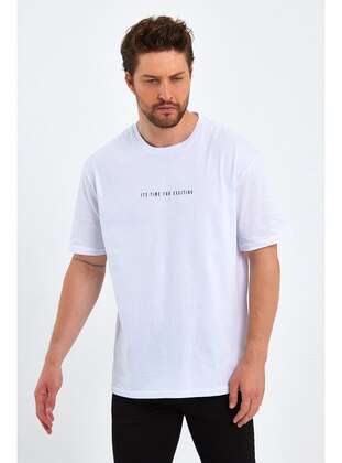 White - Crew neck - Men`s T-Shirts - Metalic