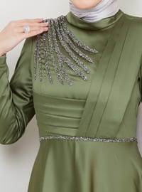 Light Green - Unlined - Crew neck - Modest Evening Dress