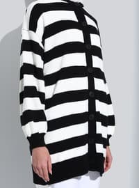 Black - White - Stripe - Unlined - Knit Cardigan