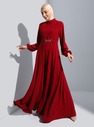 Burgundy - Modest Evening Dress - Refka