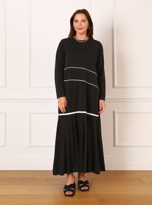 Black - Ecru - Plus Size Dress - Alia