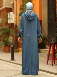 Dark Blue - Unlined - Hooded collar - Abaya