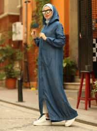 Dark Blue - Unlined - Hooded collar - Abaya