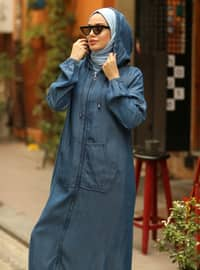 Dark Blue - Unlined - Hooded collar - Abaya