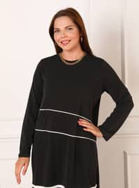 Black - Ecru - Plus Size Dress