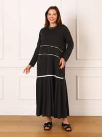 Black - Ecru - Plus Size Dress