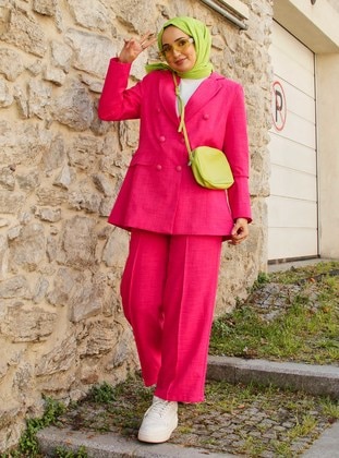 Pink - Fully Lined - Double-Breasted - Suit - Buslem.co