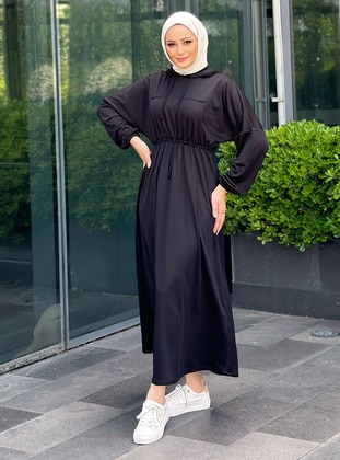 Black - Unlined - Modest Dress - ZENANE