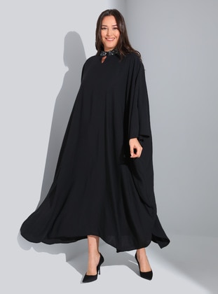 Black - Plus Size Evening Abaya - Alia
