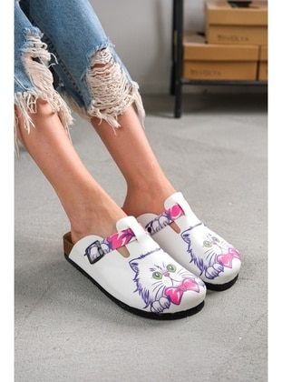 White - Pink - Sandal - Slippers - DİVOLYA