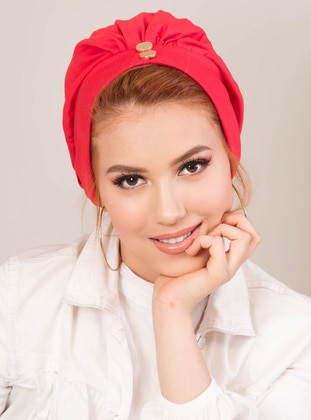أحمر - من لون واحد - حجابات جاهزة - AİŞE TESETTÜR