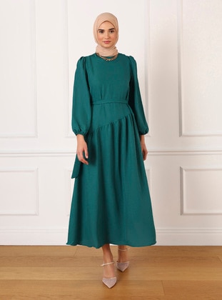 Forest Green - Crew neck - Unlined - Modest Dress - Refka