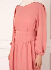 Coral - Crew neck - Unlined - Modest Dress