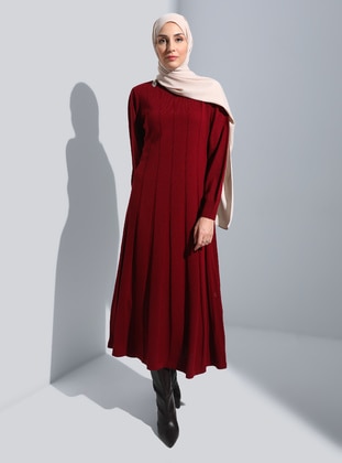 Burgundy - Knit Dresses - Refka