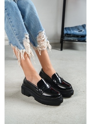 Black Patent Leather - Loafer - Casual Shoes - DİVOLYA