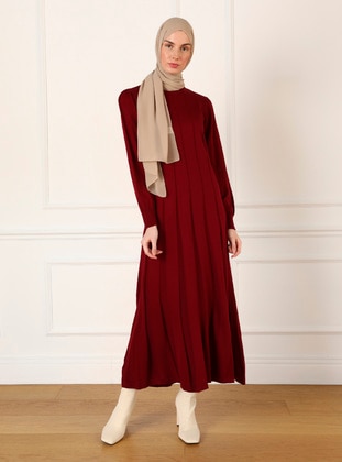 Burgundy - Knit Dresses - Refka