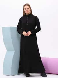 Black - Dog collar - Unlined - Modest Dress
