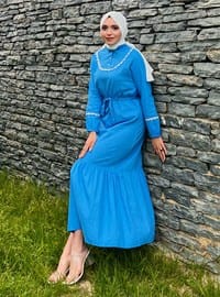 Saxe Blue - Button Collar - Modest Dress