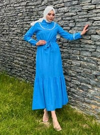 Saxe Blue - Button Collar - Modest Dress