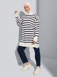 Navy Blue Striped - Knit Tunics
