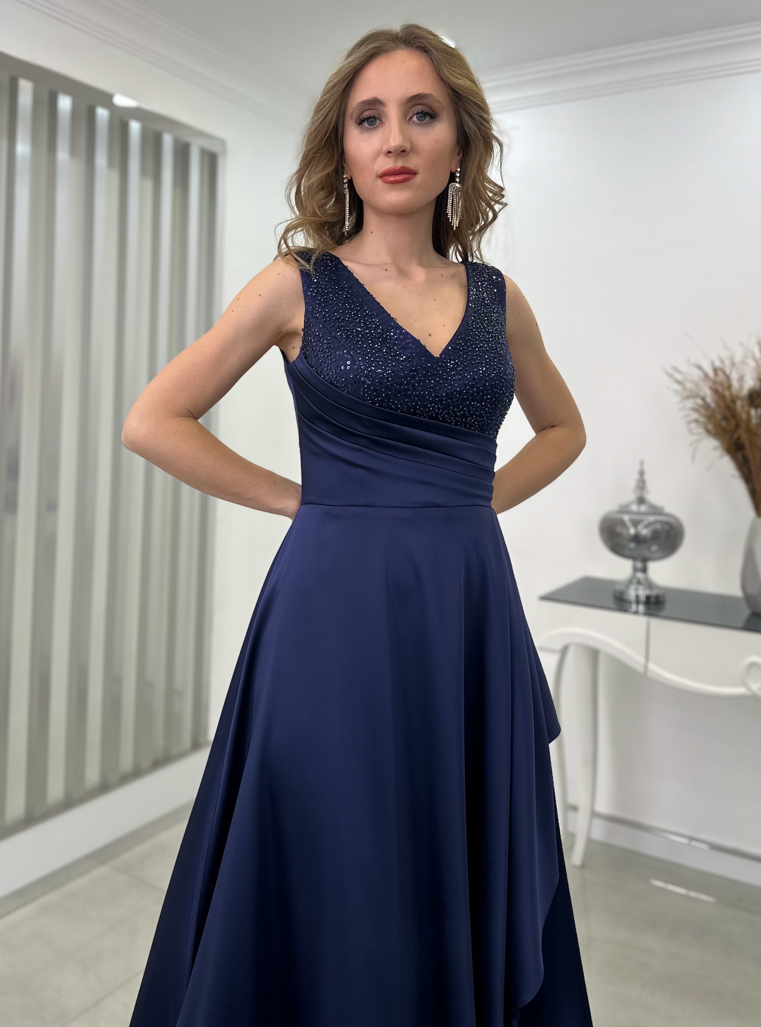 robe de soirée bleu marine Rome - Ref L787 - Robes de soirée