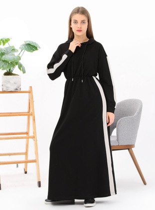 Black - Hooded collar - Modest Dress - Bwest