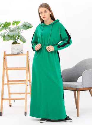 Green - Hooded collar - Modest Dress - Bwest