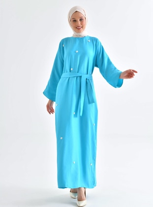 Turquoise - Crew neck - Unlined - Modest Dress - Tuncay