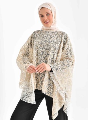 Gold color - Crew neck - Unlined - Poncho - Tuncay
