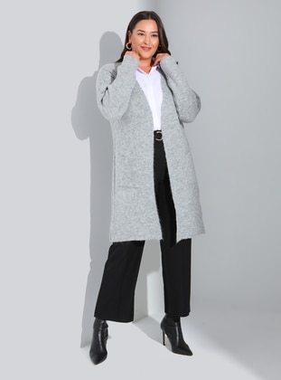 Gray Melange - Plus Size Knit Cardigan - Alia