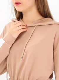 Beige - Hooded collar - Unlined - Modest Dress