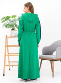 Green - Hooded collar - Modest Dress