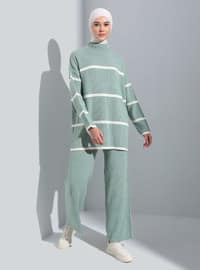 Green Almon - Stripe - Unlined - Crew neck - Knit Suits