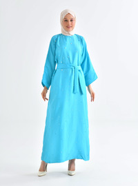 Pearl Embellished Turquoise Modest Dress