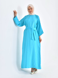Pearl Embellished Turquoise Modest Dress