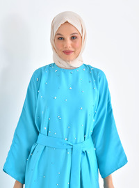 Pearl Embellished Turquoise Modest Dress