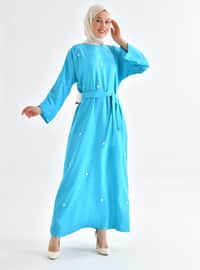 Turquoise - Crew neck - Unlined - Modest Dress