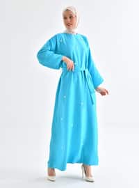 Turquoise - Crew neck - Unlined - Modest Dress