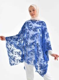 Navy Blue - Multi - Crew neck - Unlined - Poncho