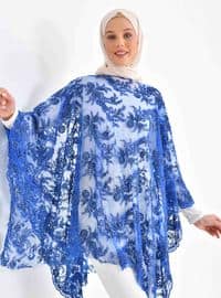 Navy Blue - Multi - Crew neck - Unlined - Poncho